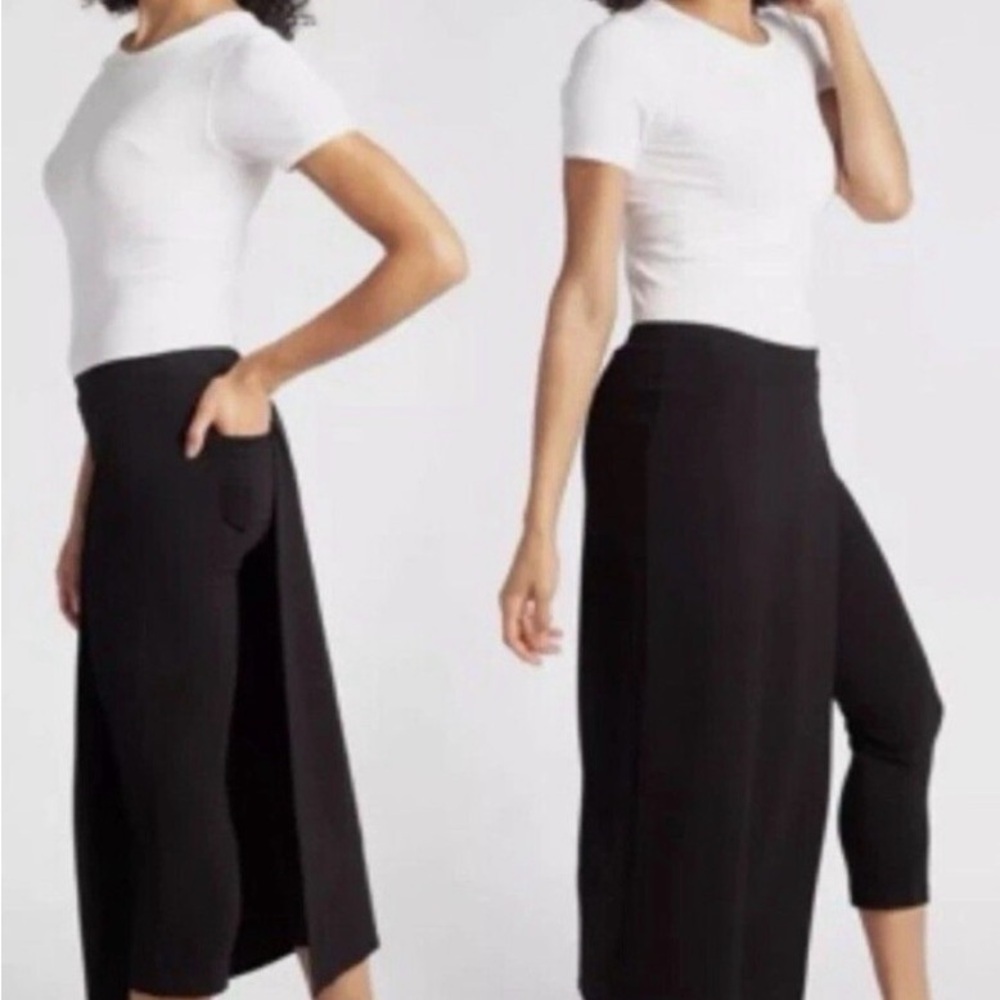Betabrand Women's The Sassiest Capri Pants Black Panel Overlay Skirt Midi